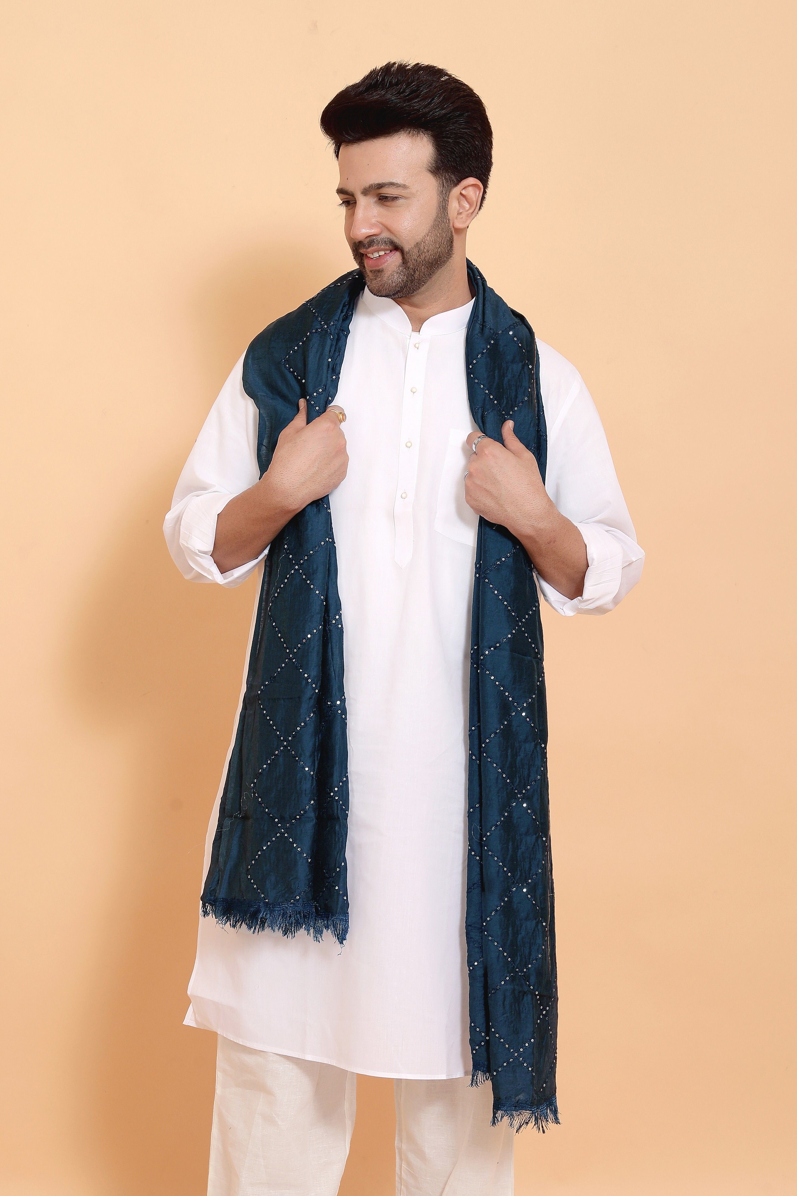 ebadat Poly Chanderi Self Design Blue Men Dupatta-picture-23
