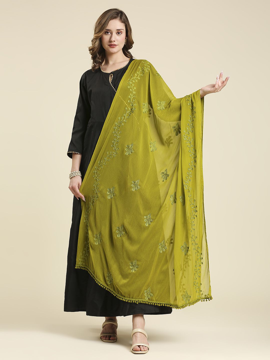 Net Embroidered Green Women Dupatta-image-39