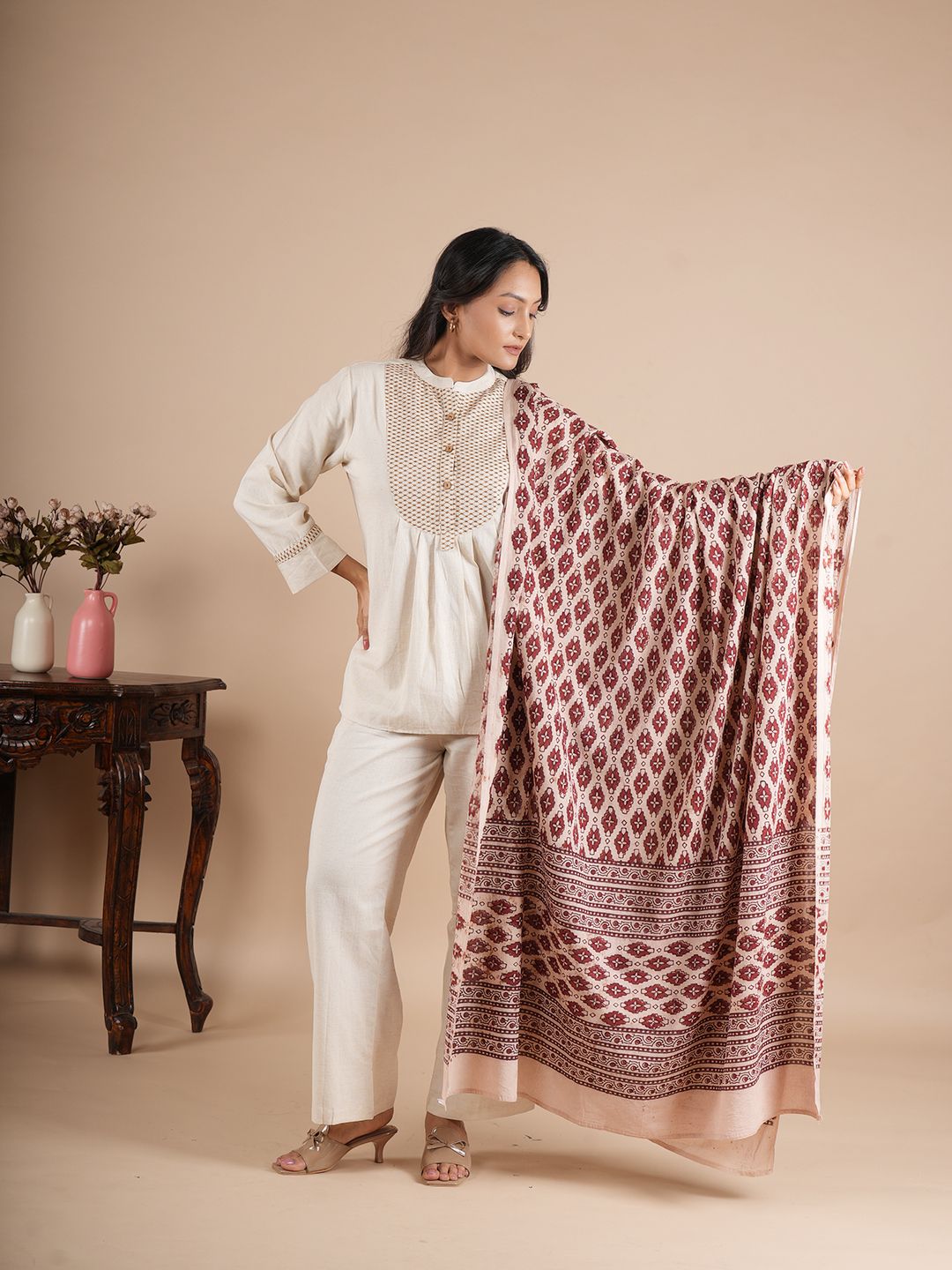 style 98 Pure Cotton Hand Painted White Women Dupatta-picture-7