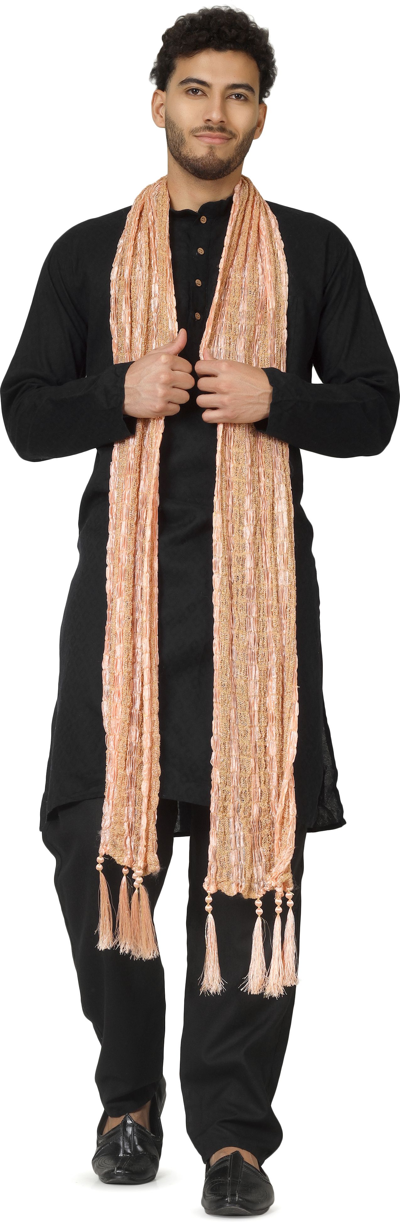 a r silk dupatta hub Art Silk Self Design Pink Men Dupatta-picture-42