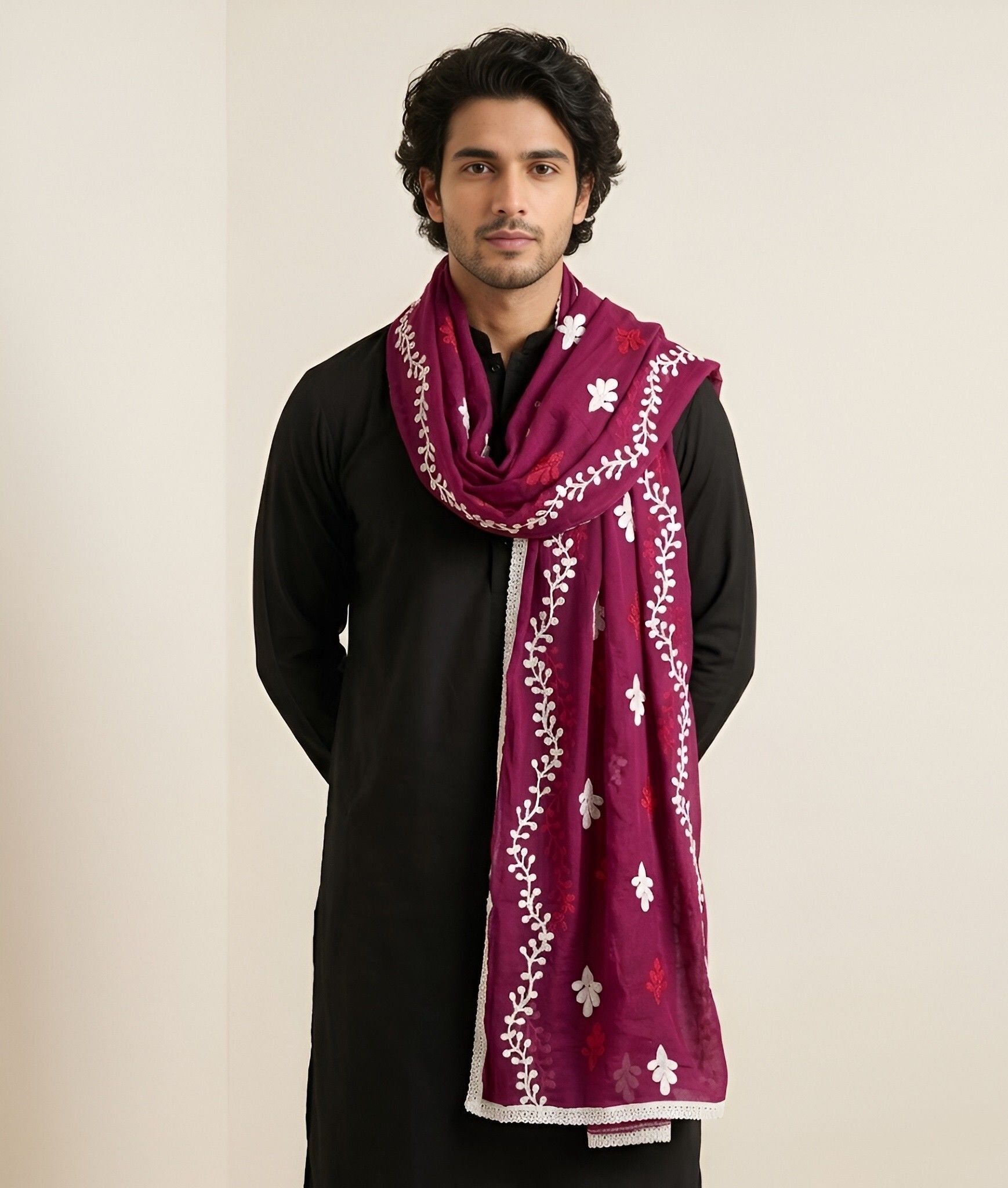 muffly Chiffon Embroidered Multicolor Men Dupatta-picture-48