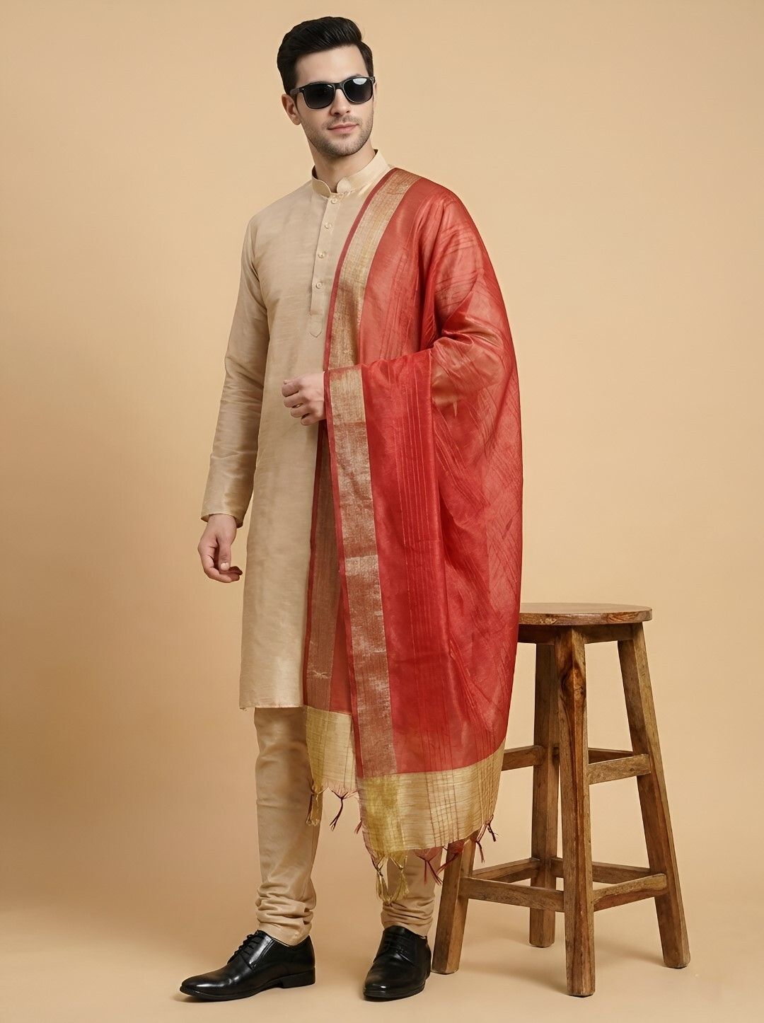 muffly Cotton Silk Woven Red Men Dupatta-picture-16