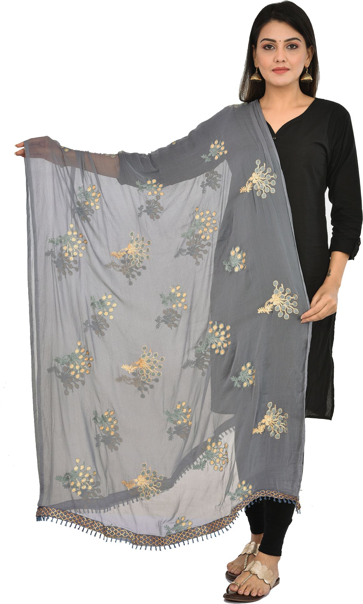 whiteheaven Chiffon Embroidered Grey Women Dupatta-picture-21