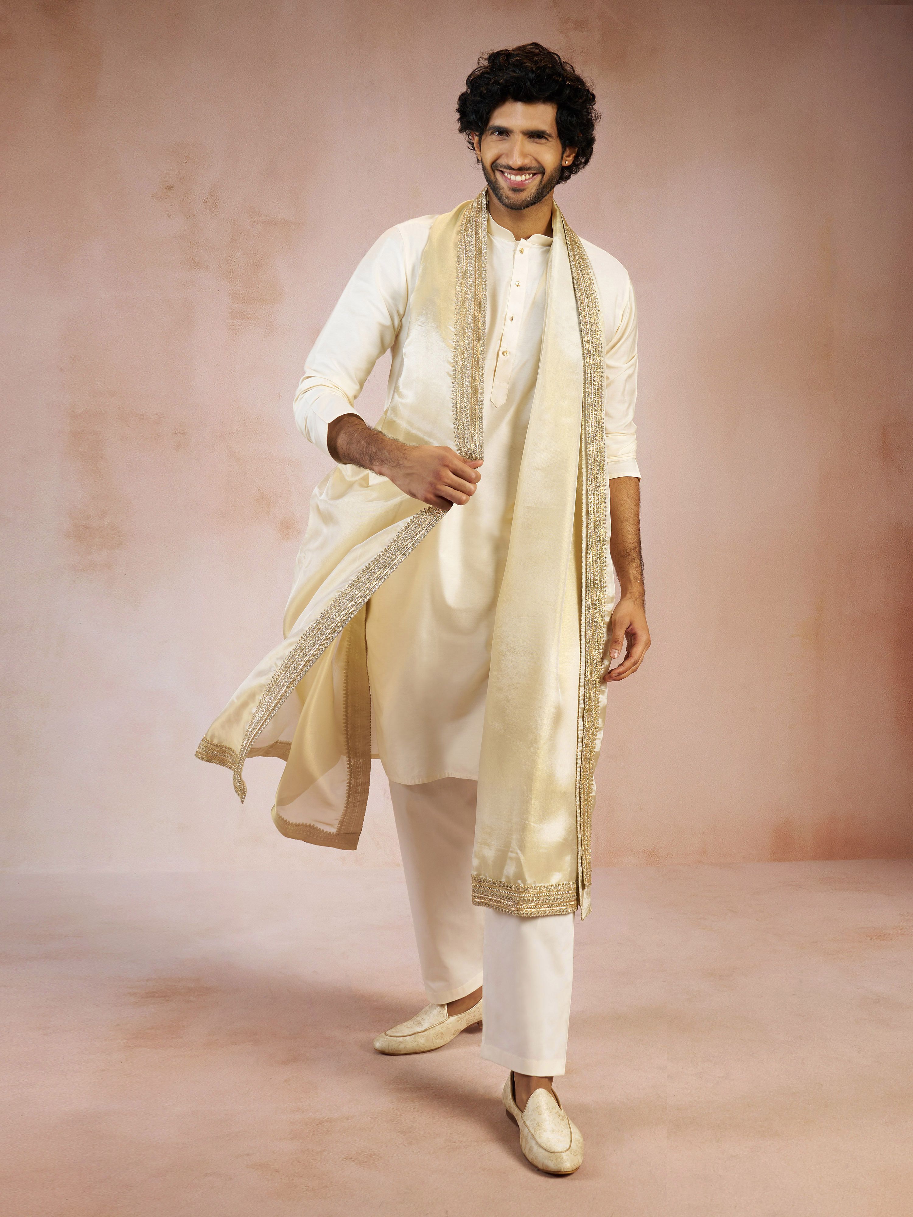 vastramay Organza Solid Beige Men Dupatta-picture-13