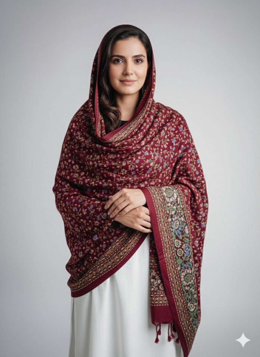 dripdin Pure Cotton Floral Print Maroon Women Dupatta-picture-13