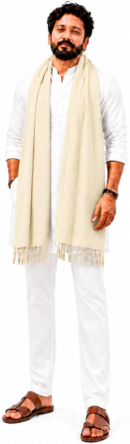 tradeezest Cotton Blend Solid Beige Men Dupatta-picture-12