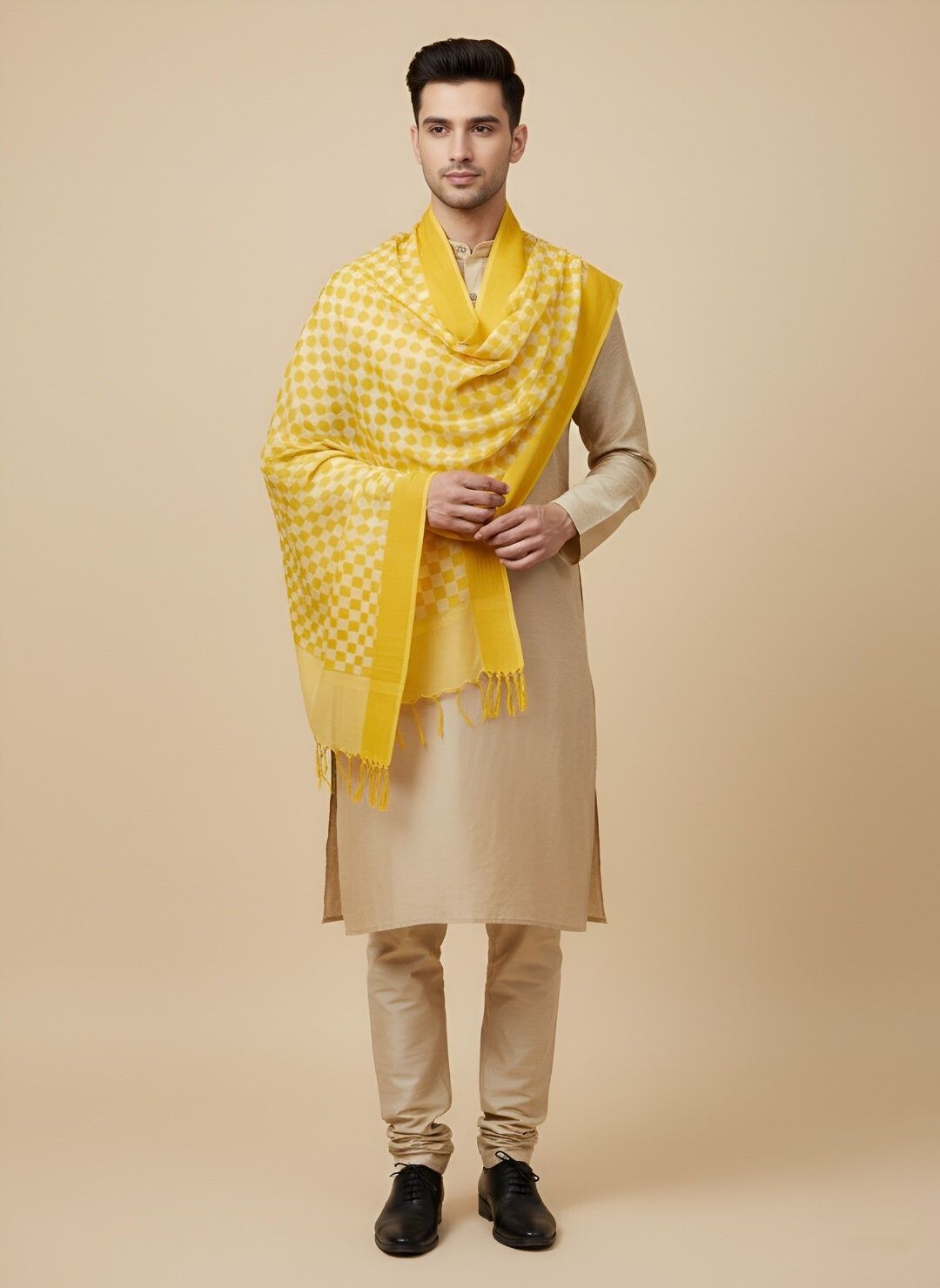 muffly Pure Cotton Checkered Yellow Men Dupatta-picture-19