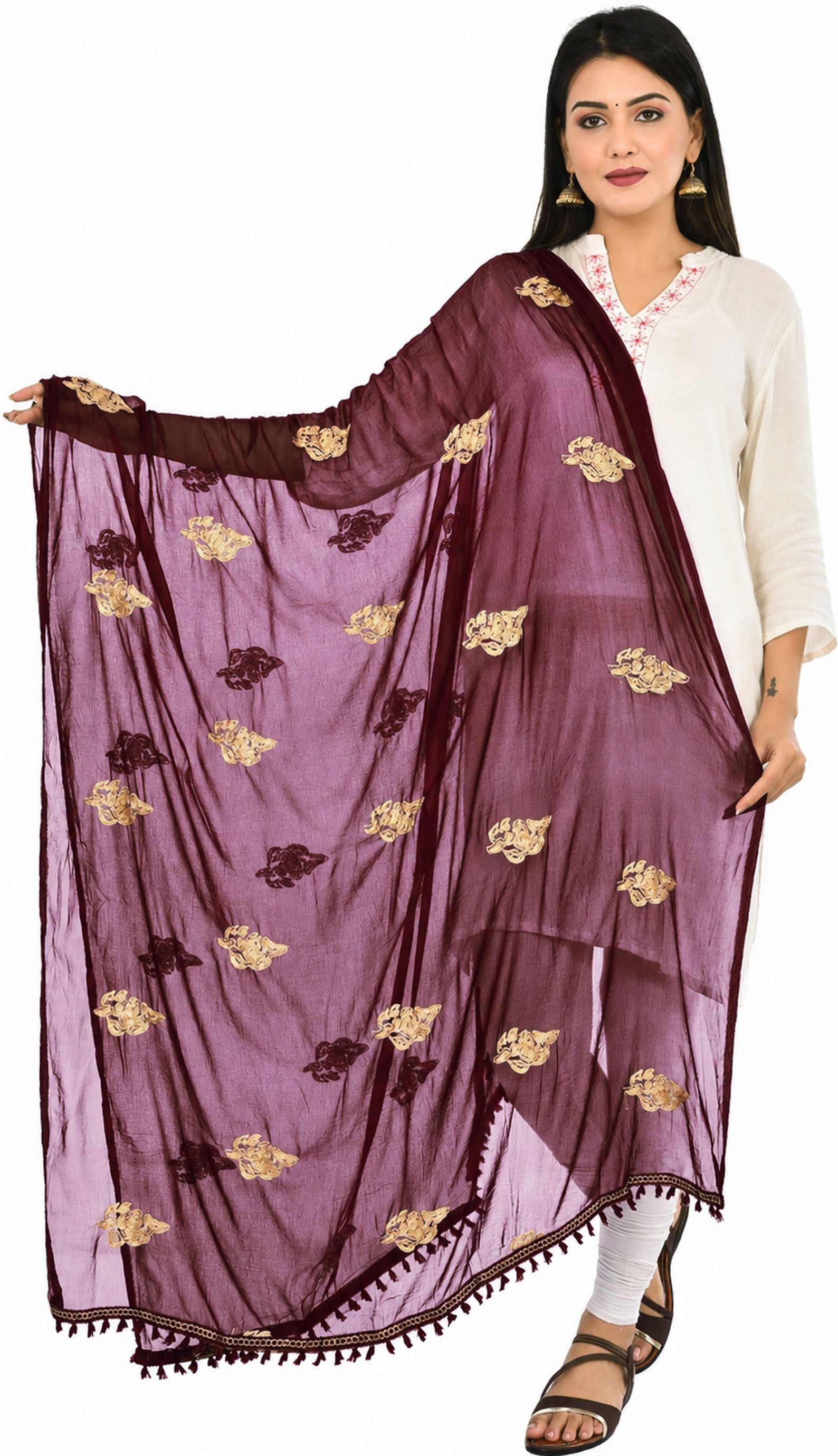 whiteheaven Chiffon Embroidered Purple Women Dupatta-picture-37