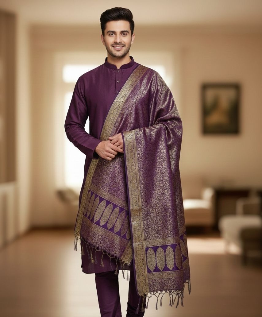 Jacquard, Art Silk Woven Blue Men Dupatta-image-17