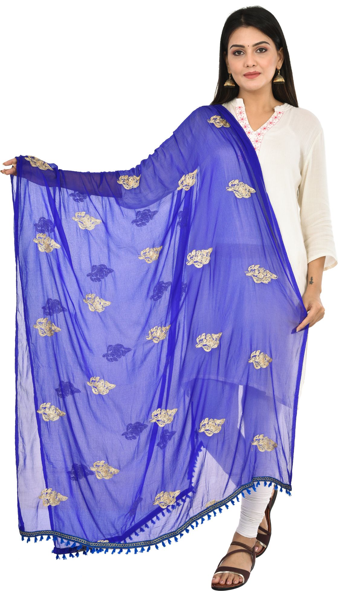 whiteheaven Chiffon Embroidered Blue Women Dupatta-picture-39