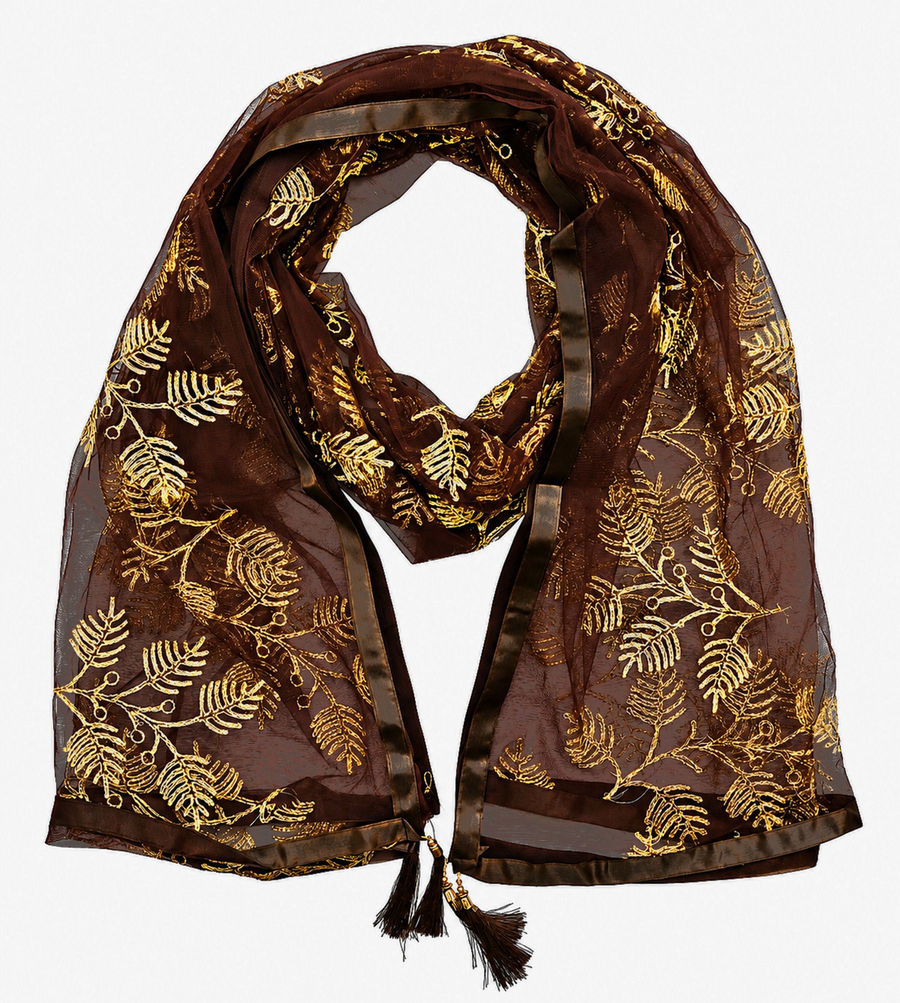 youthquake Net Embroidered Brown Women Dupatta-picture-5