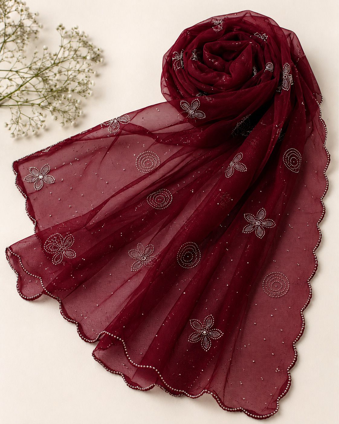 Net Embellished Maroon Women Dupatta-image-42