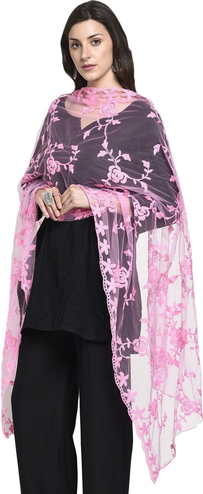 stuti fashion Net Embroidered Pink Women Dupatta-picture-27