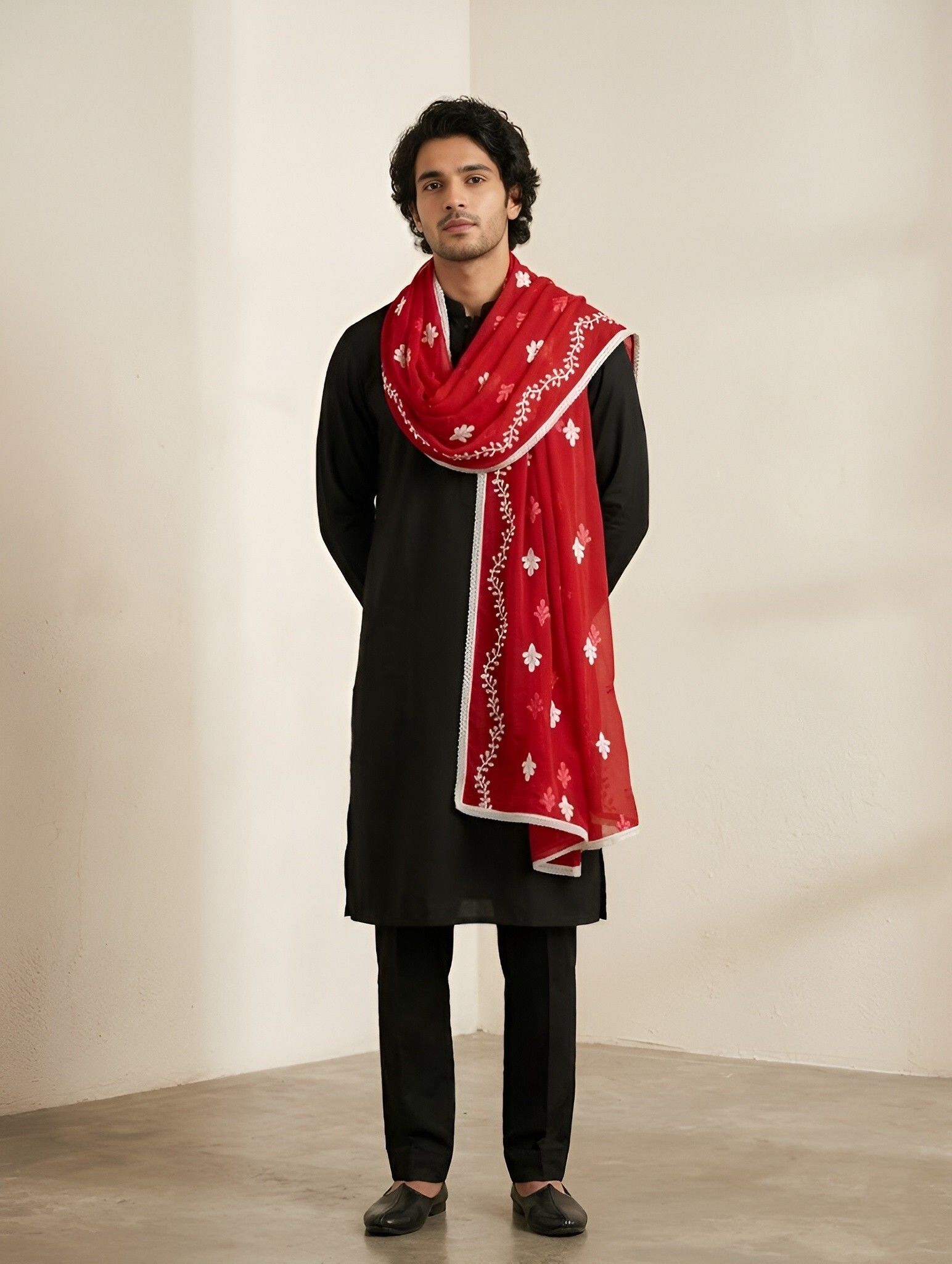 Chiffon Embroidered Red Men Dupatta-image-26