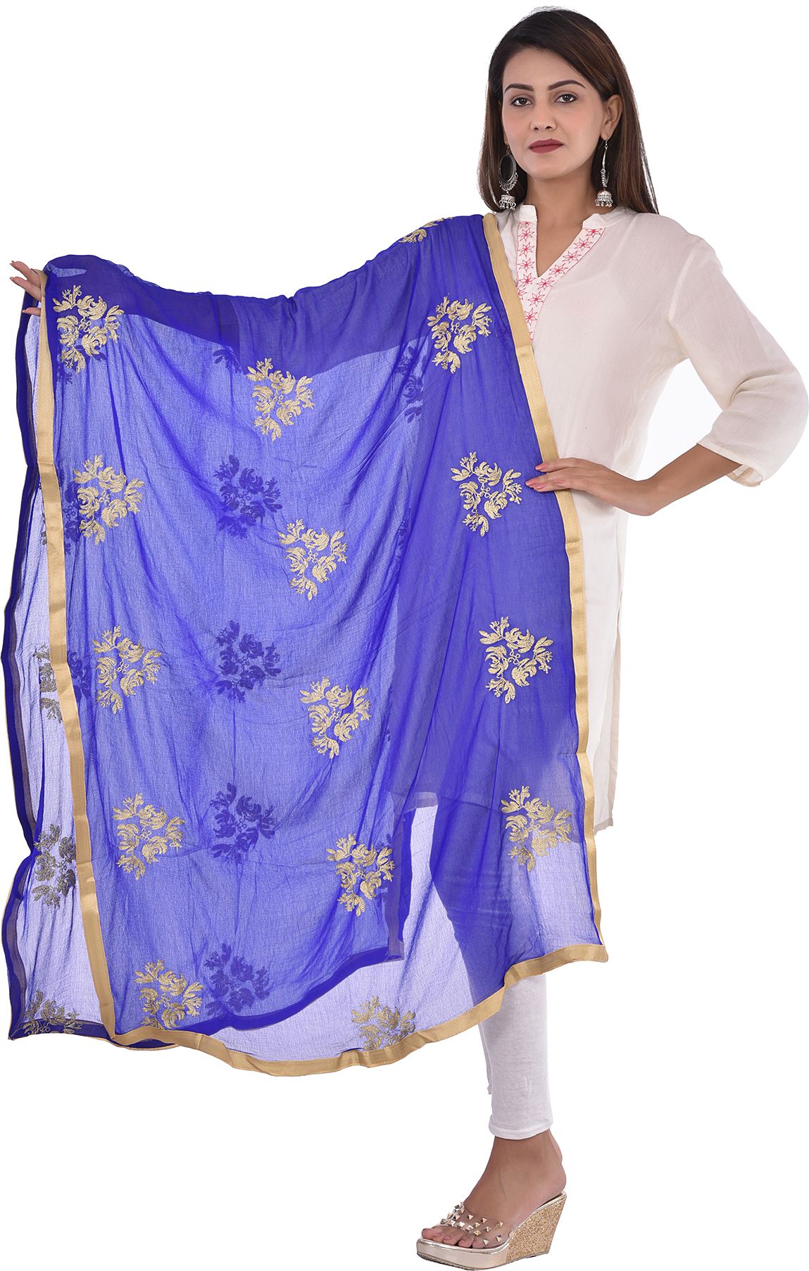 whiteheaven Chiffon Embroidered Blue Women Dupatta-picture-18