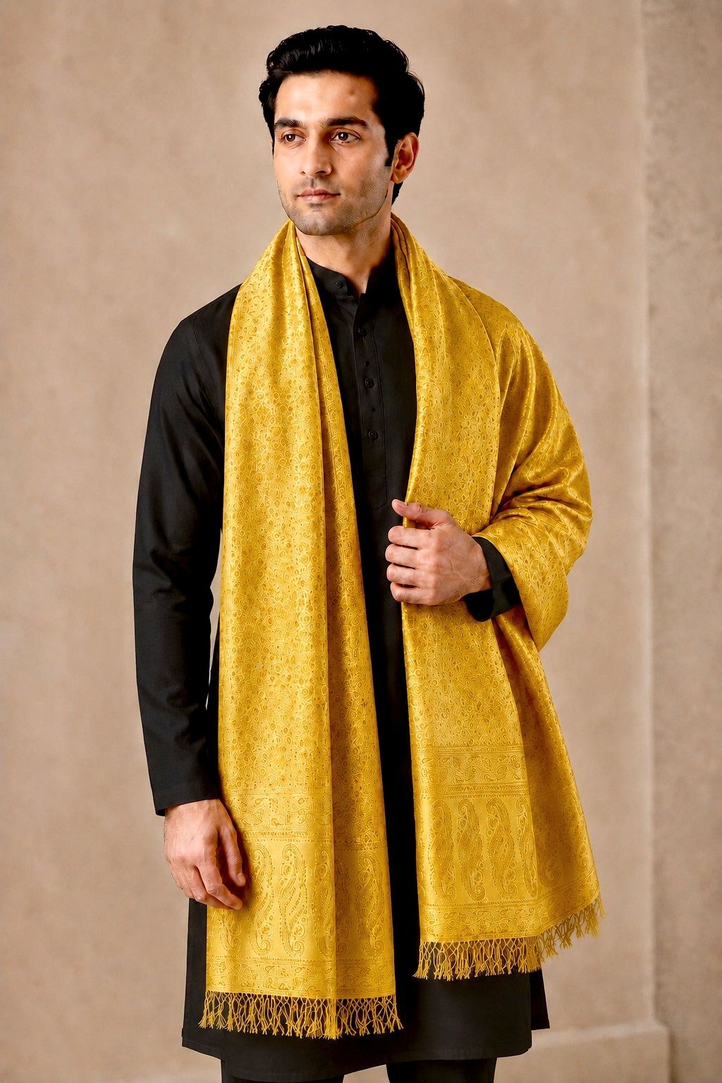 brocade weaves Satin Blend Woven, Self Design Gold Men Dupatta-picture-22