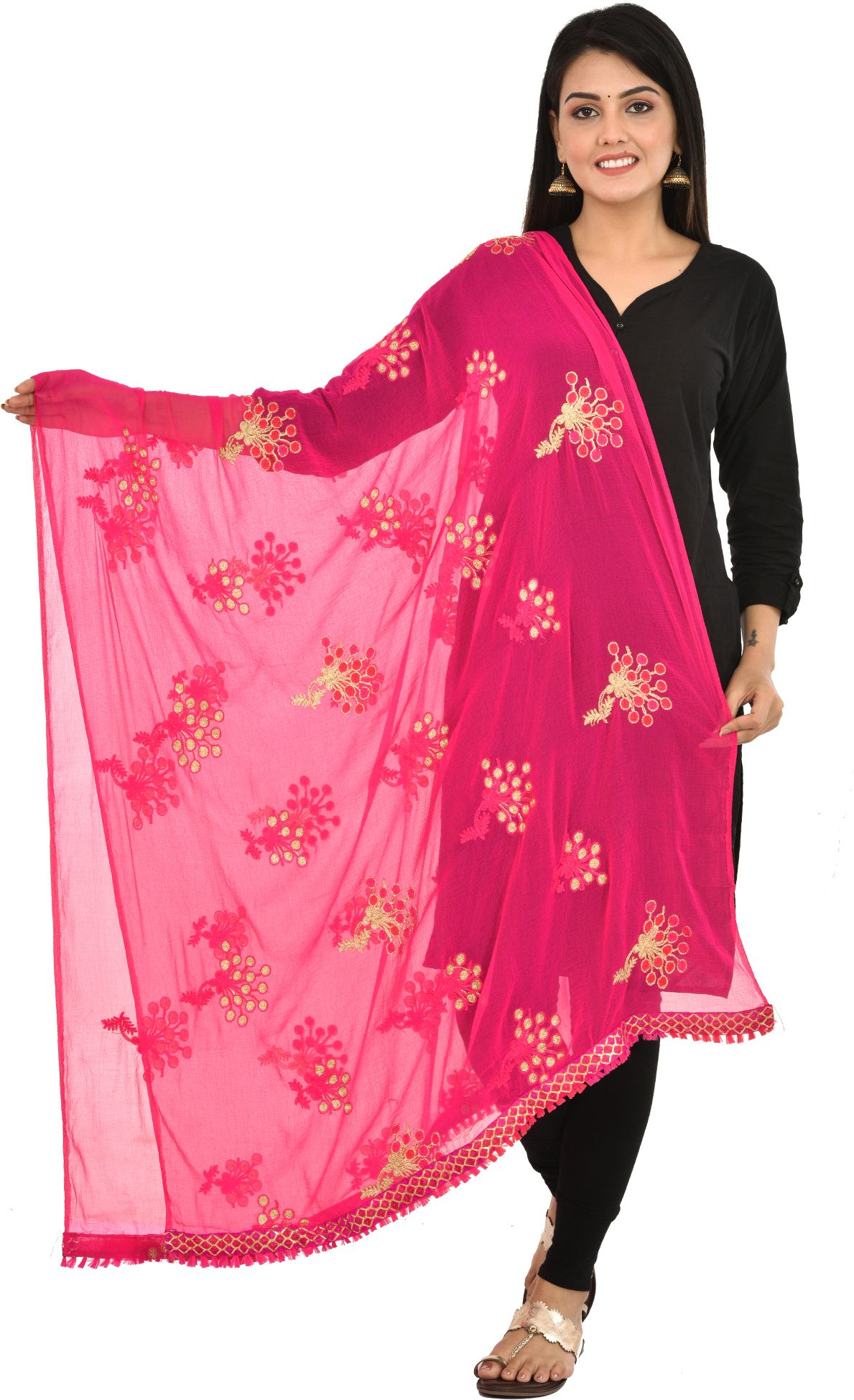 whiteheaven Chiffon Embroidered Pink Women Dupatta-picture-22