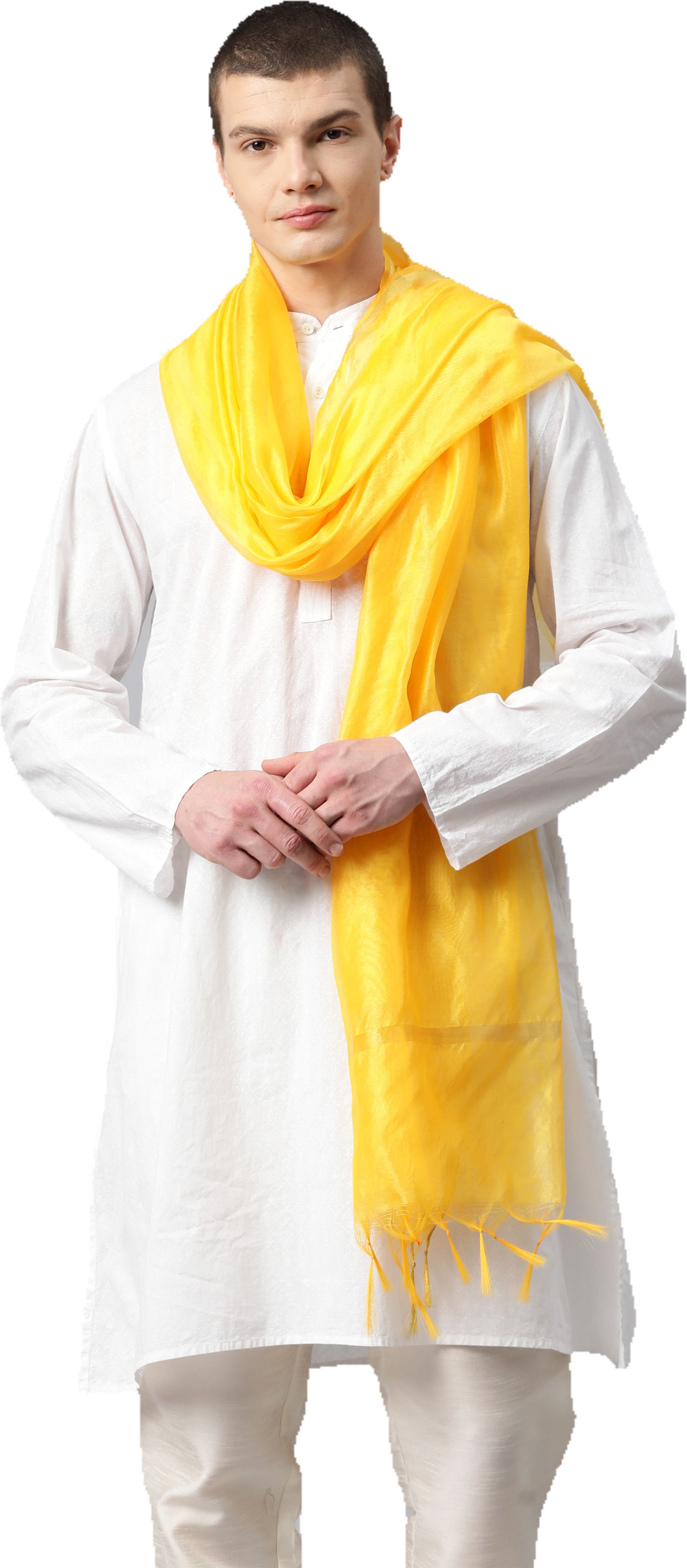 weavers villa Silk Blend Solid Yellow Men Dupatta-picture-19