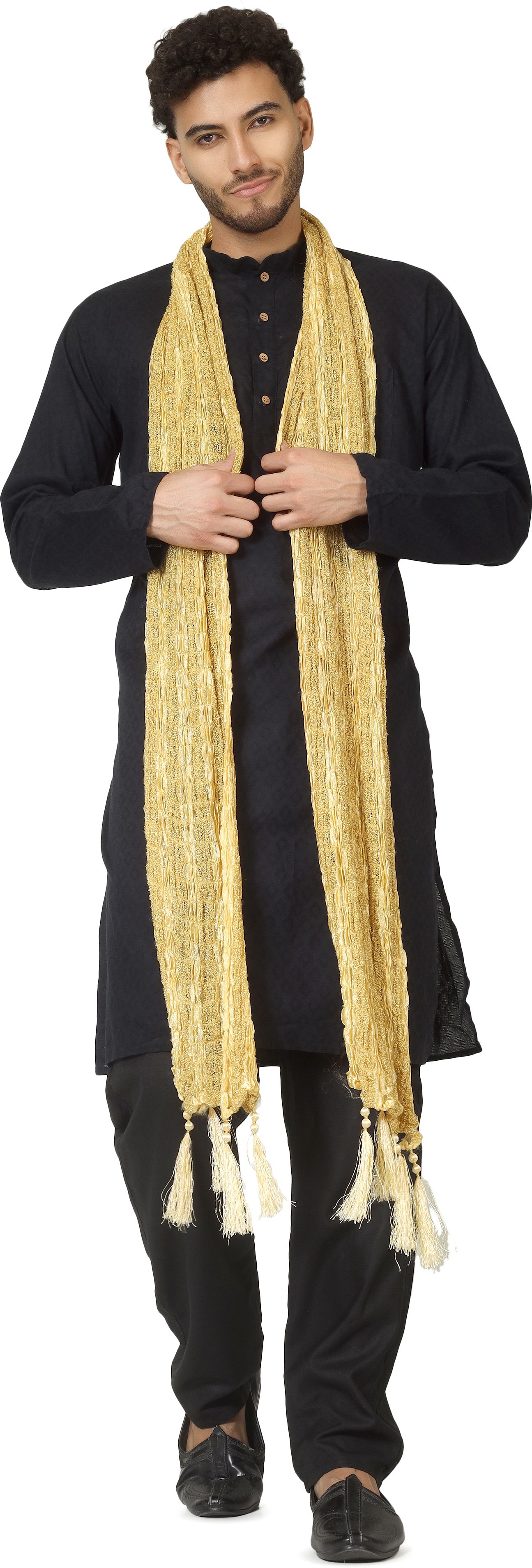 a r silk dupatta hub Art Silk Self Design Gold Men Dupatta-picture-46