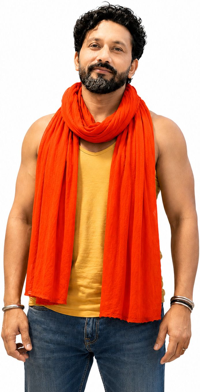Pure Cotton Solid Orange Men Dupatta-image-14