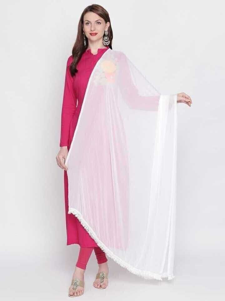 Nylon Solid White Women Dupatta-image-32