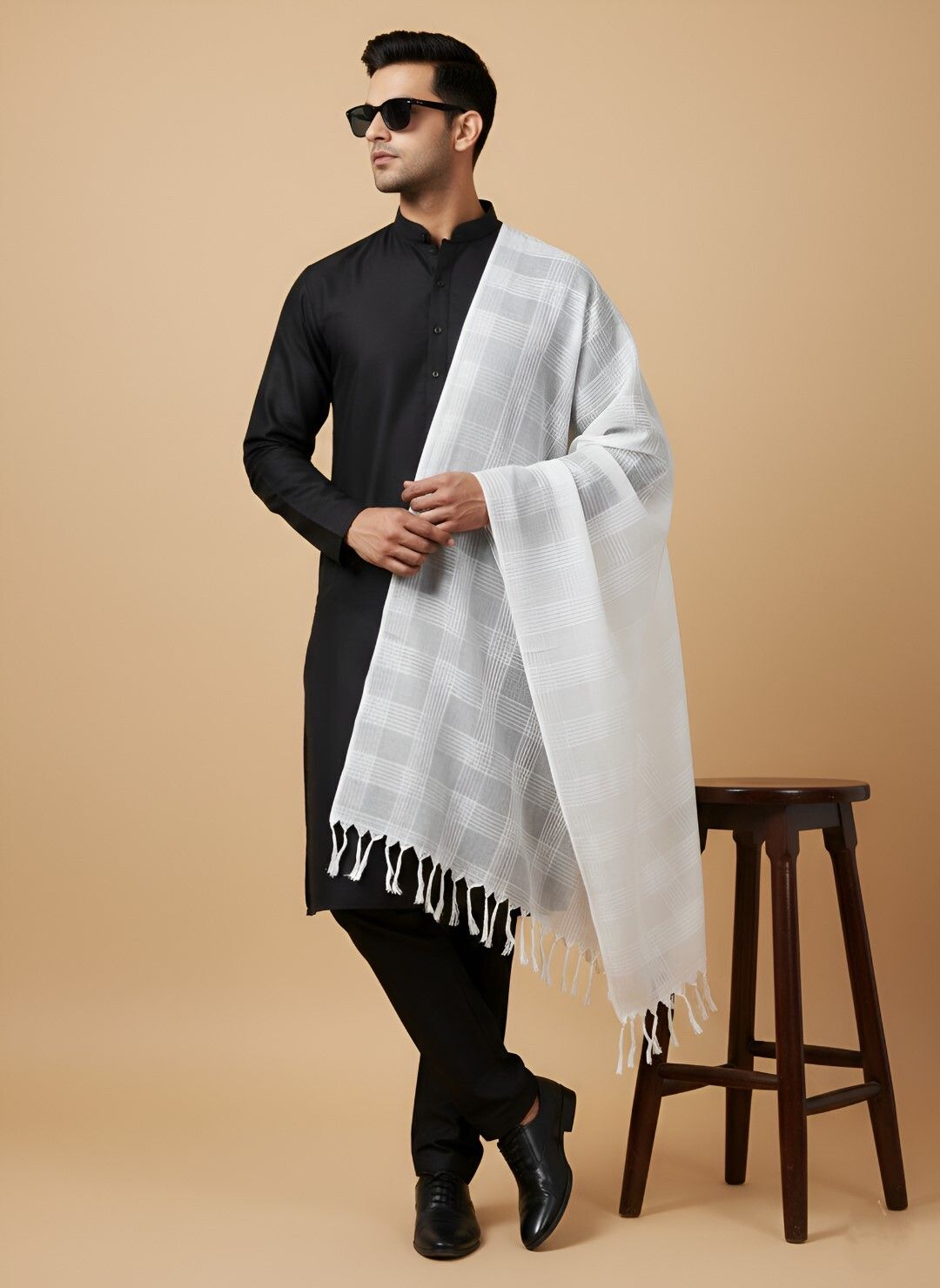muffly Pure Cotton Self Design White Men Dupatta-picture-14
