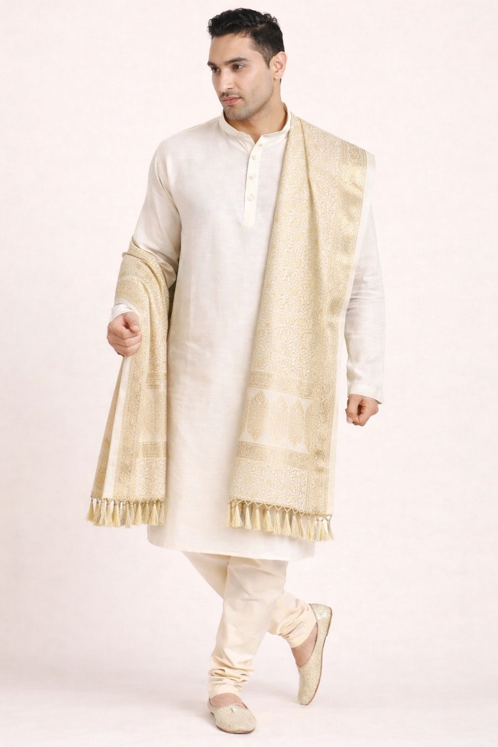 ishrattextile Jacquard, Art Silk Woven White Men Dupatta-picture-43