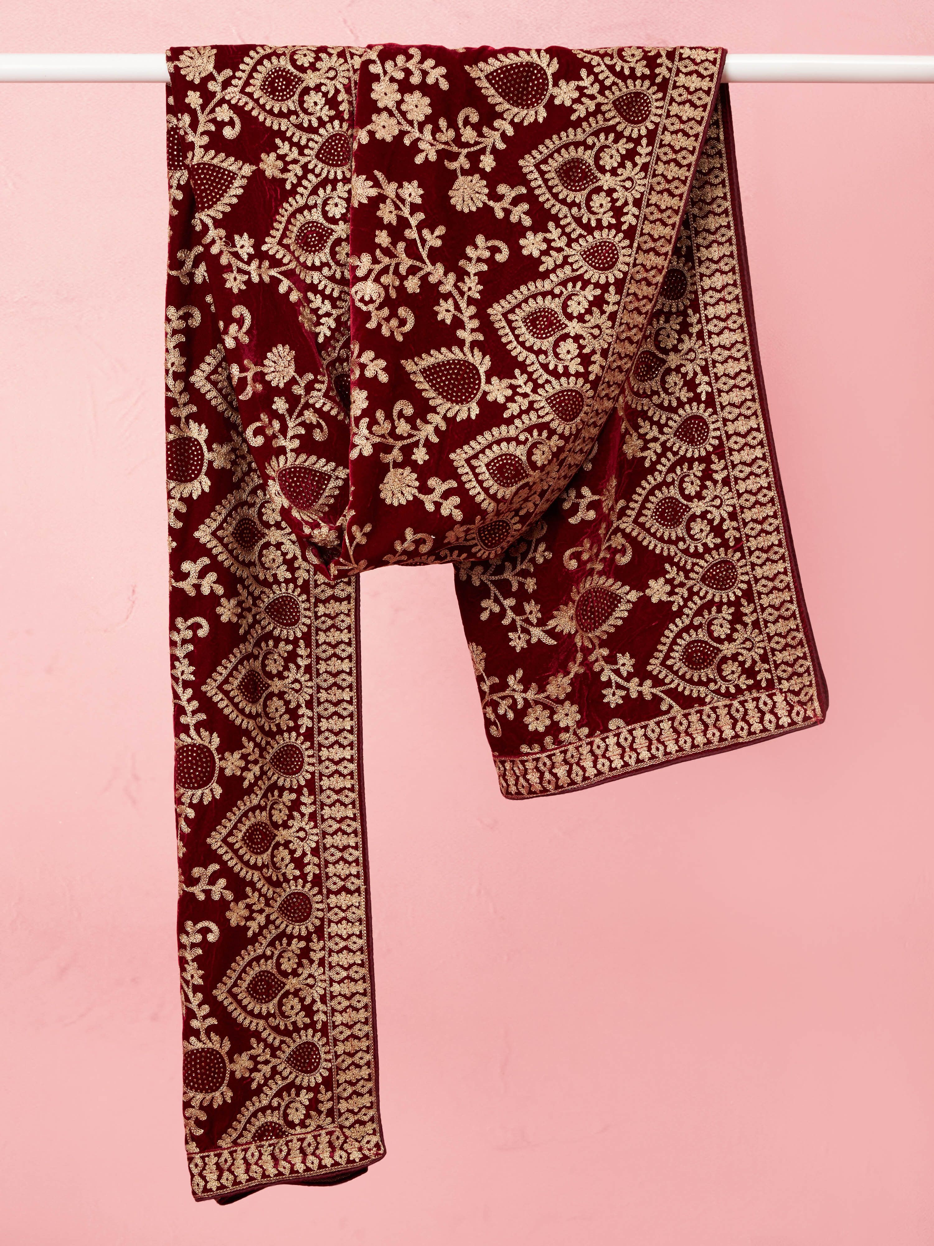 Velvet Embroidered Maroon Men Dupatta-image-45