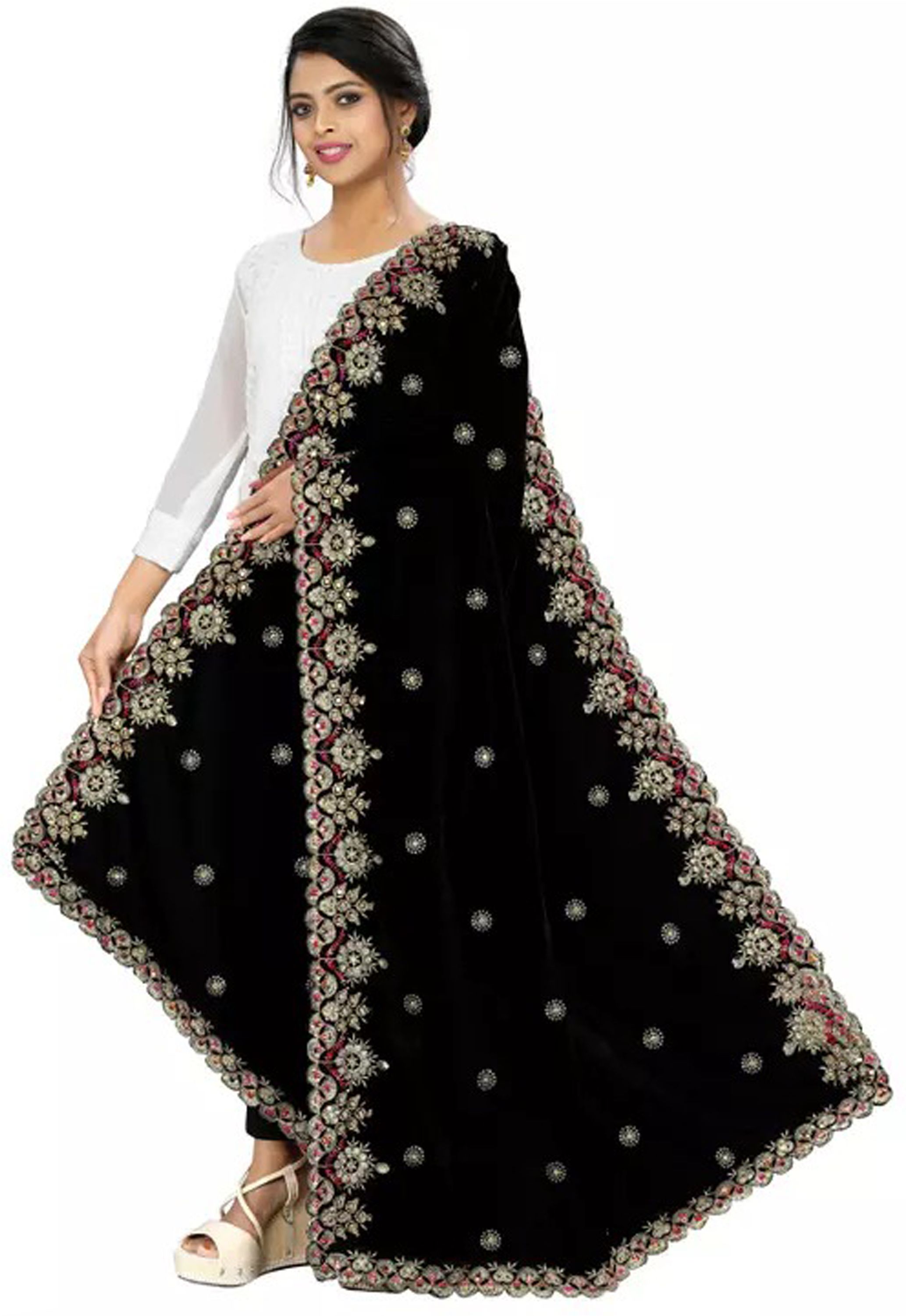 Velvet Embroidered Black Women Dupatta-image-24