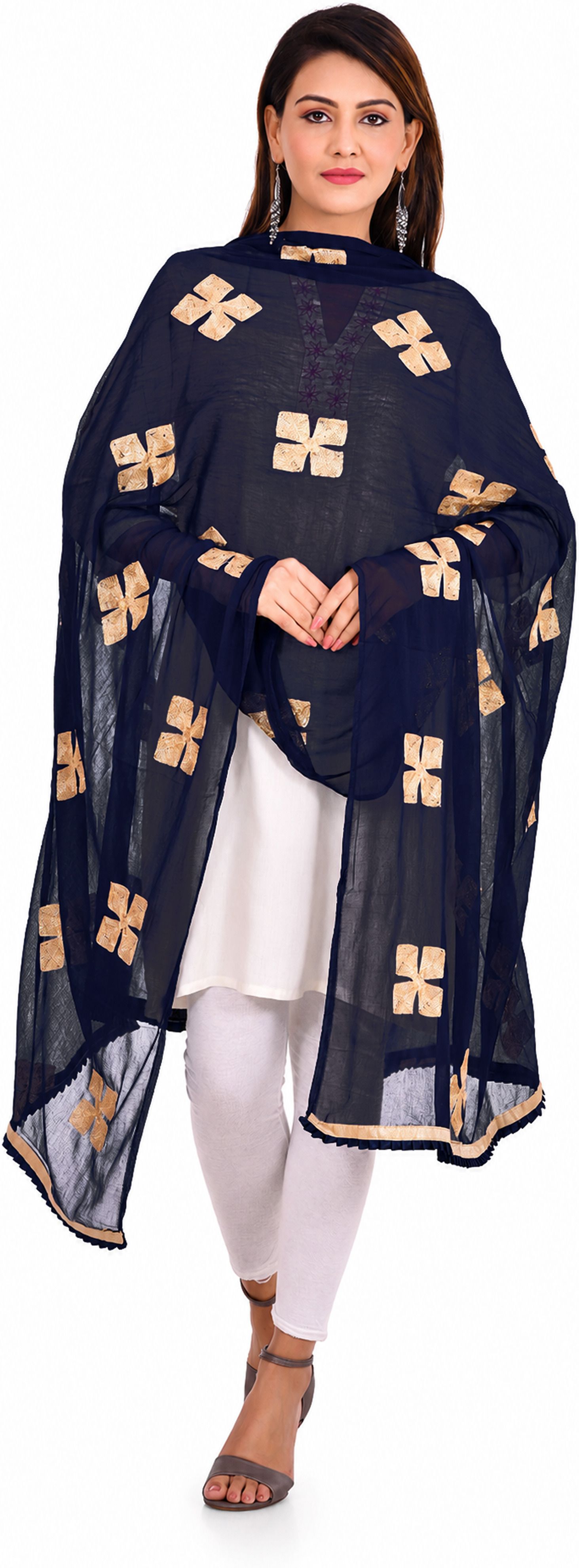 whiteheaven Chiffon Embroidered Dark Blue Women Dupatta-picture-29