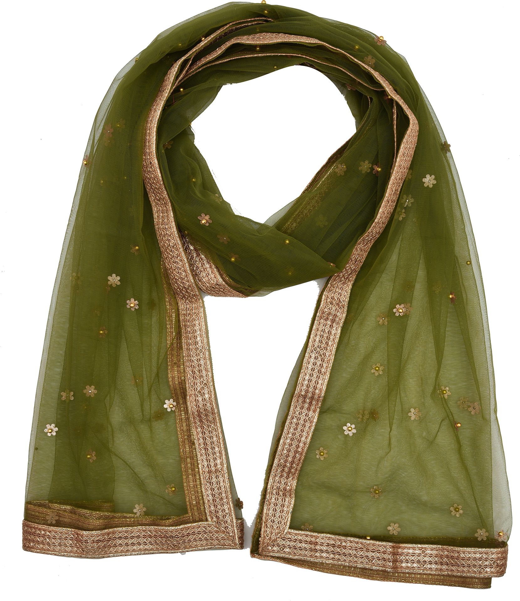 whiteheaven Net Embroidered Green Women Dupatta-picture-1