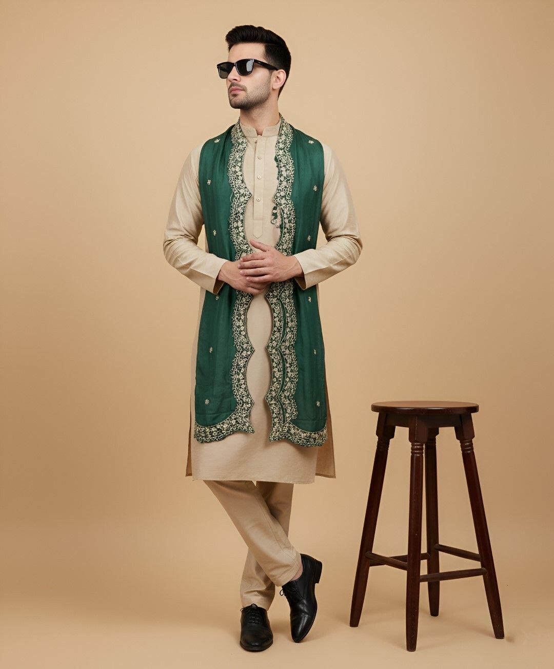Pure Silk Embroidered Green Men Dupatta-image-44