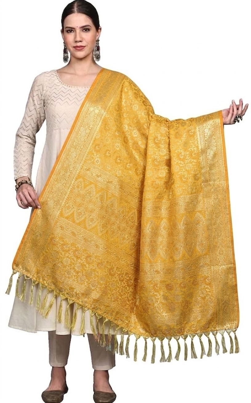 kiran silk Jacquard, Art Silk Woven Yellow Men Dupatta-picture-41