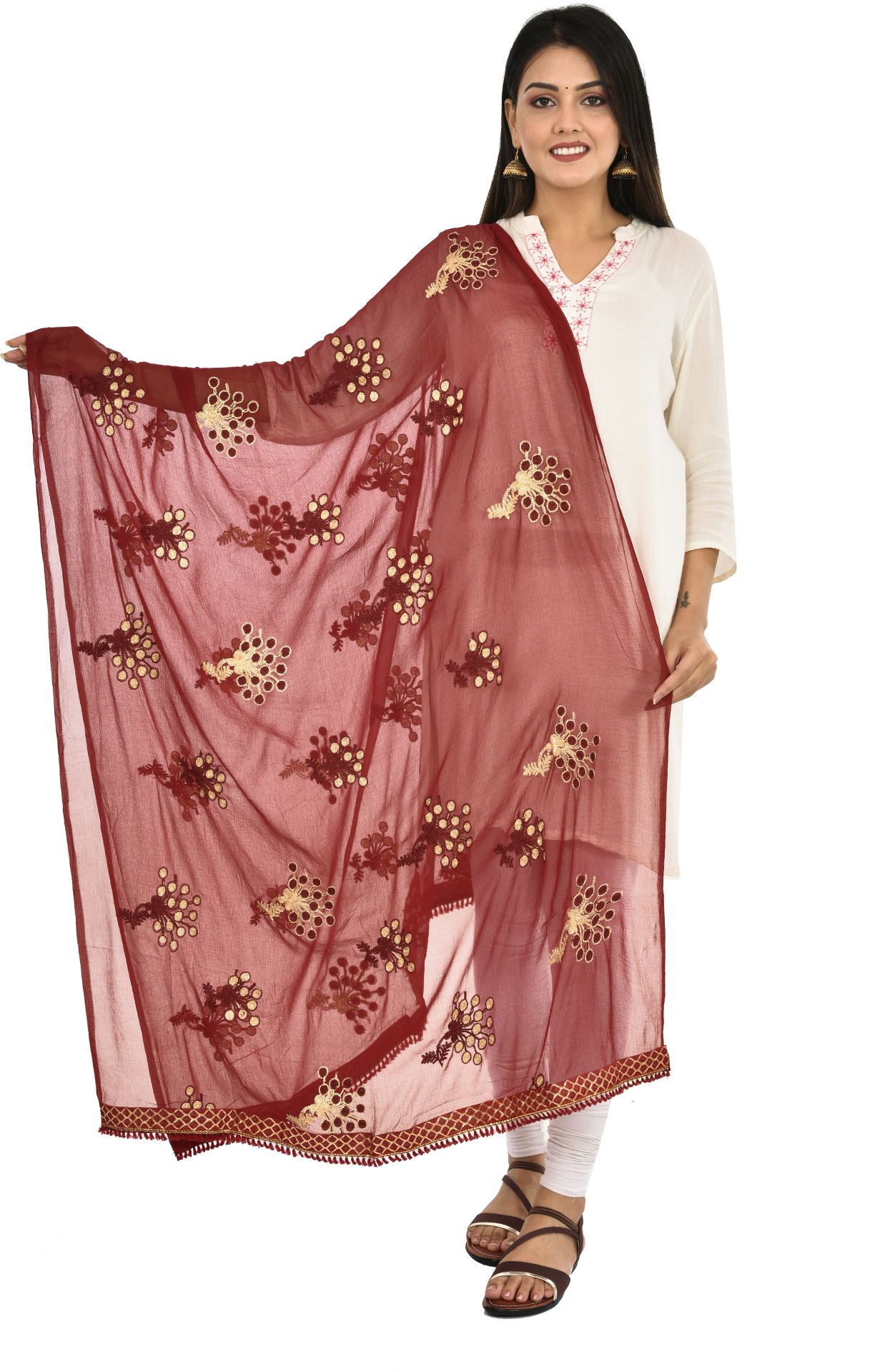 whiteheaven Chiffon Embroidered Maroon Women Dupatta-picture-11