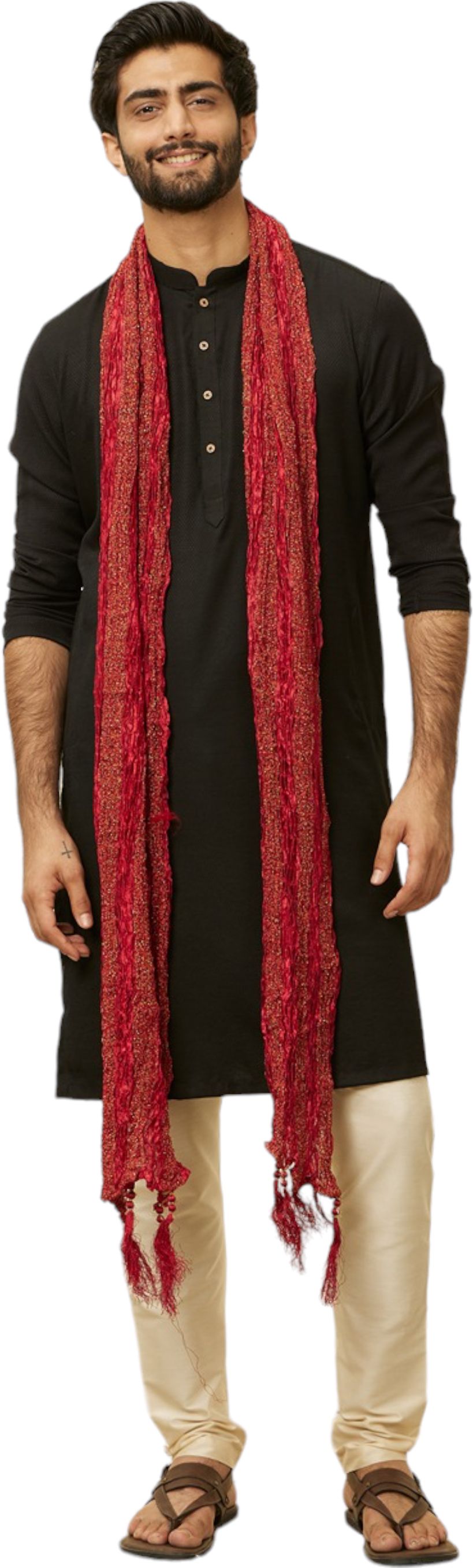 manyavar Art Silk Self Design Red Men Dupatta-picture-35