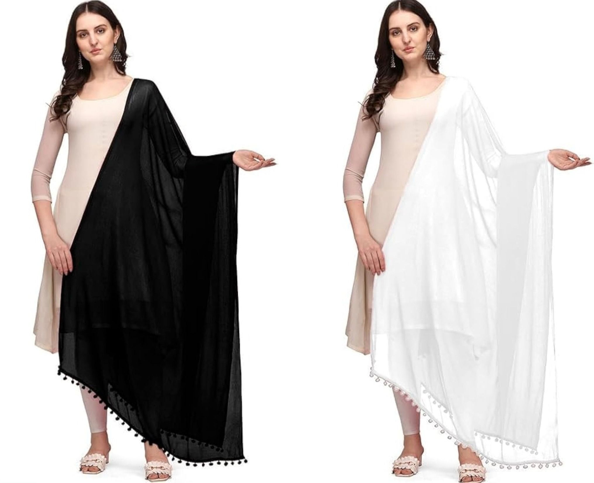 gurusoami Chiffon Solid Black, White Women Dupatta-picture-25