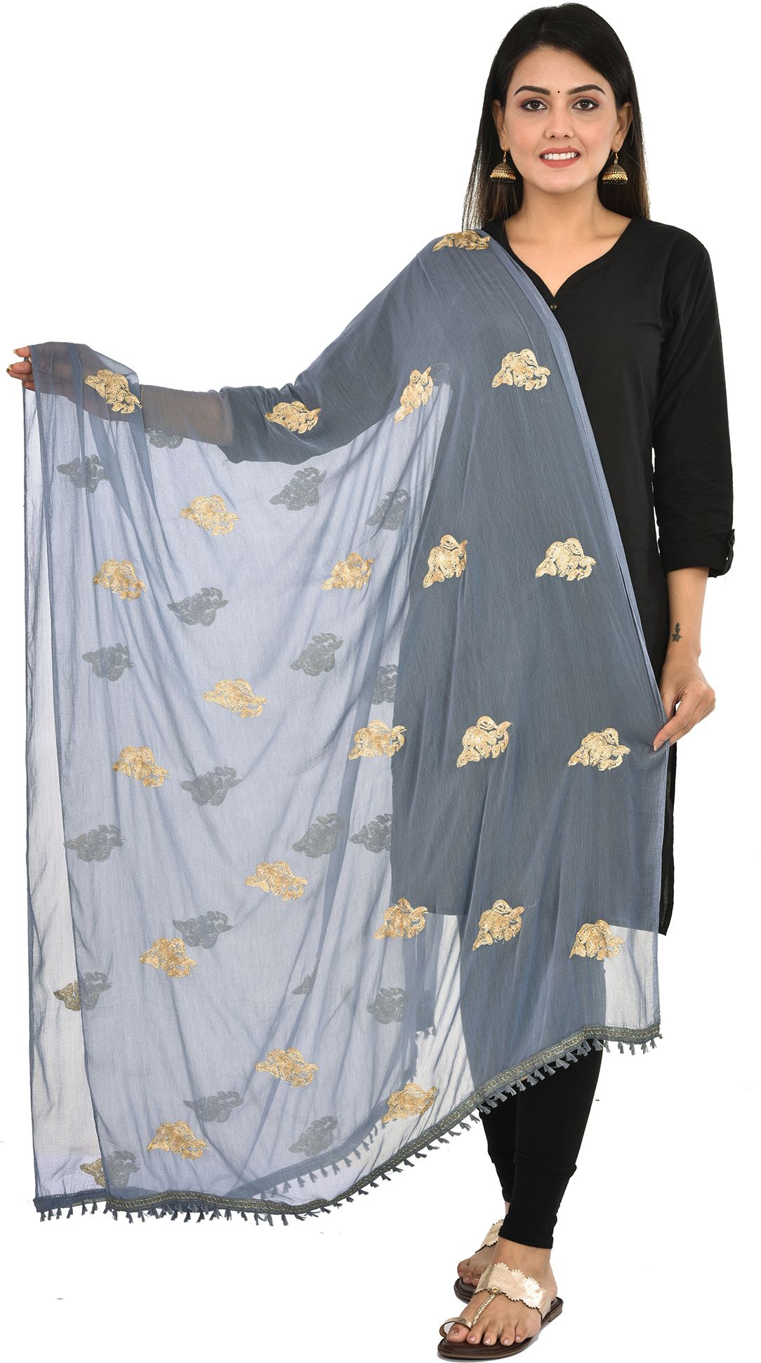 whiteheaven Chiffon Embroidered Grey Women Dupatta-picture-17