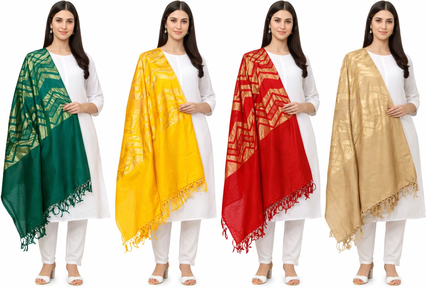 greenhood Jacquard Woven, Self Design Red, Beige, Green, Yellow Men Dupatta-picture-48