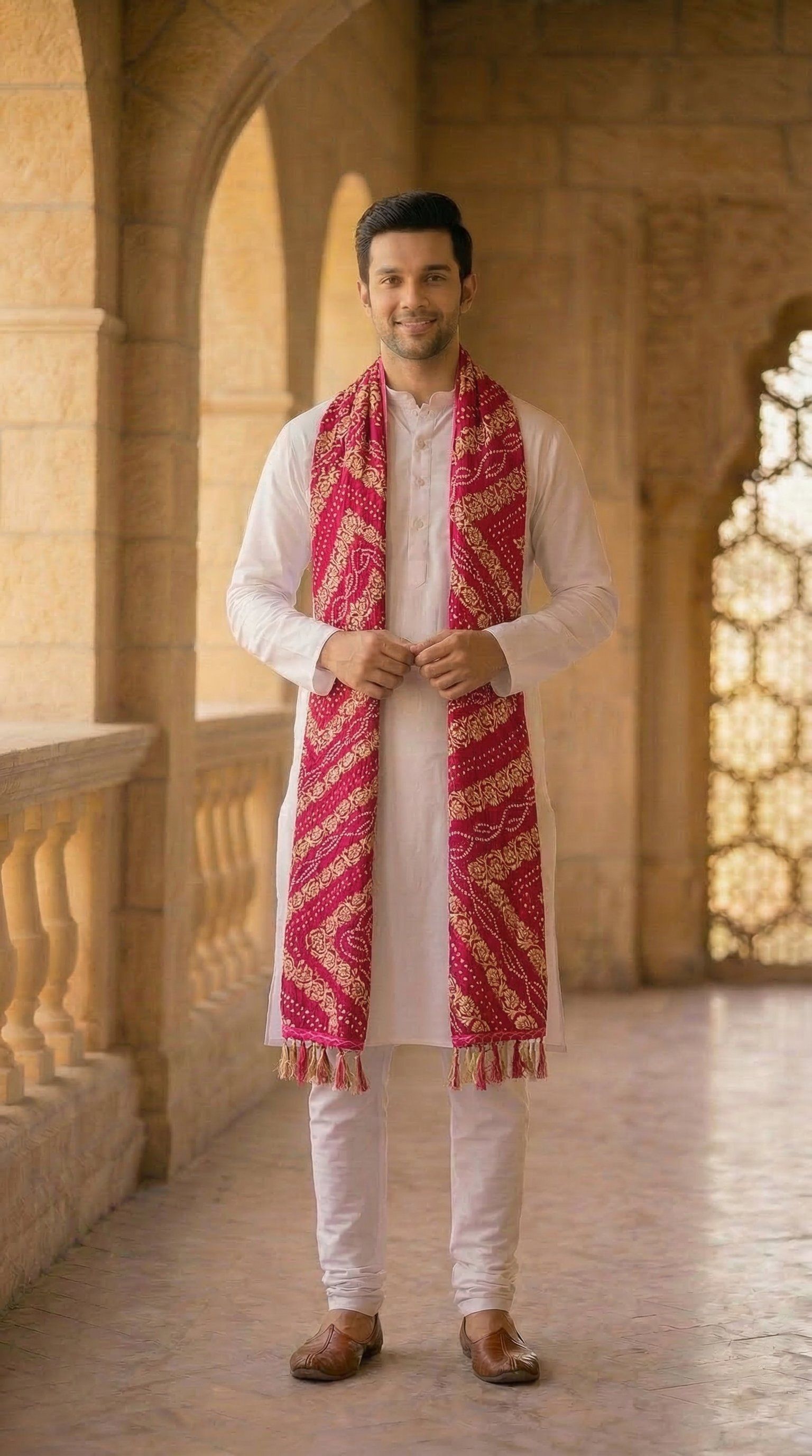 zamour Chiffon Printed Pink Men Dupatta-picture-11