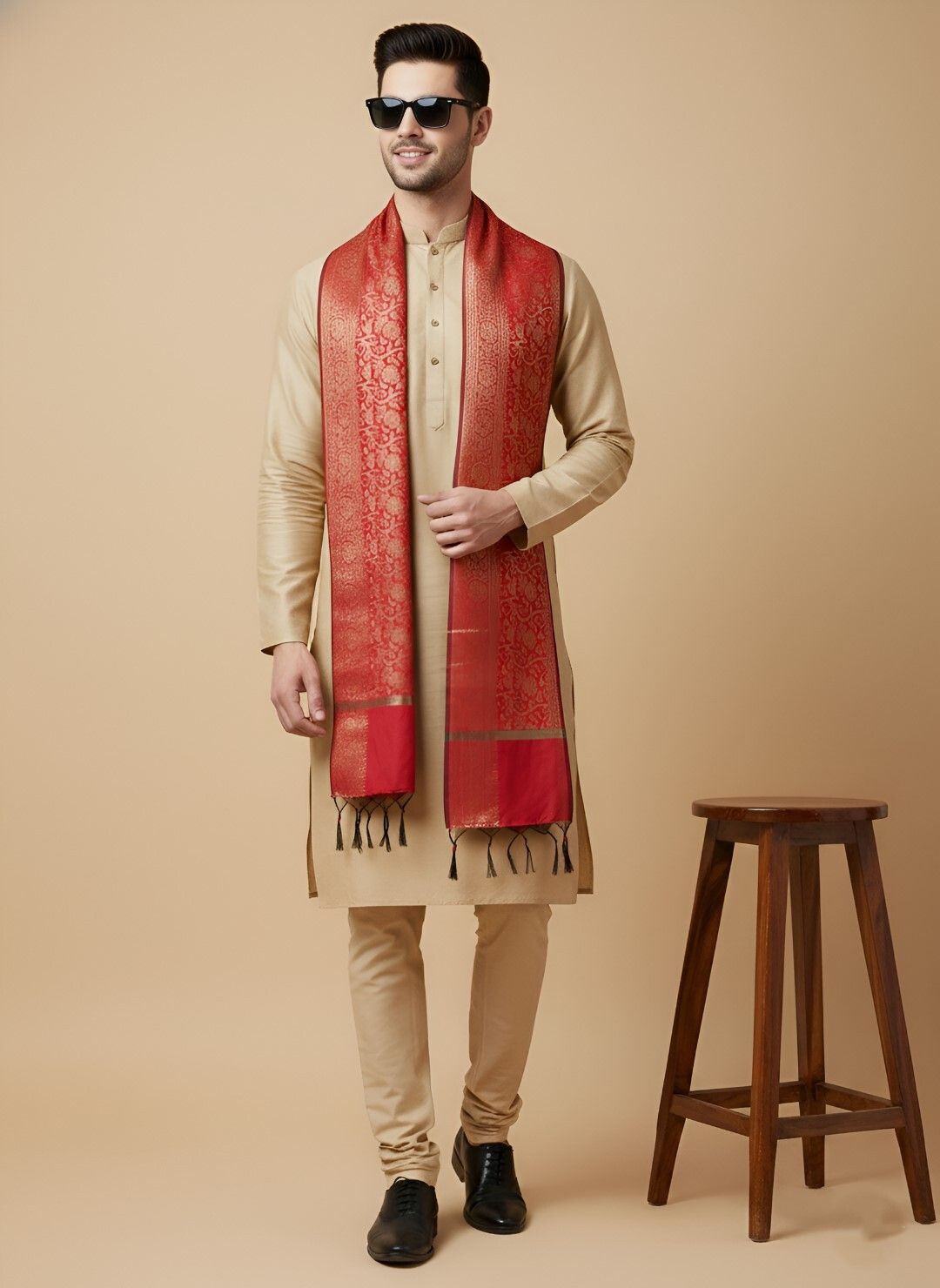 muffly Pure Silk Woven Red Men Dupatta-picture-19