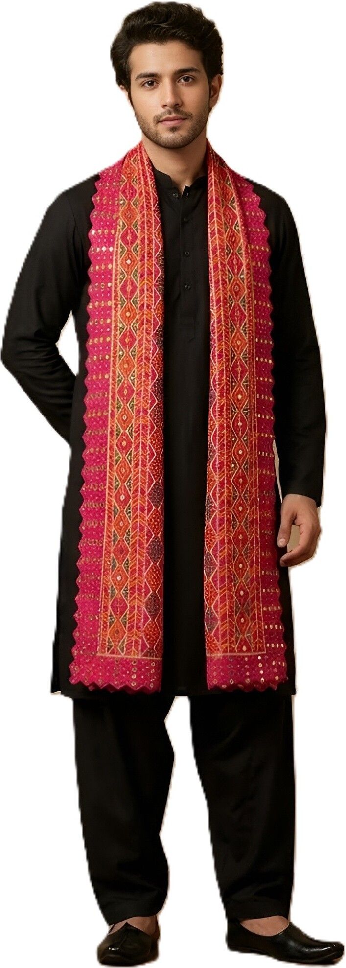 Poly Georgette Embroidered Maroon Men Dupatta-image-44