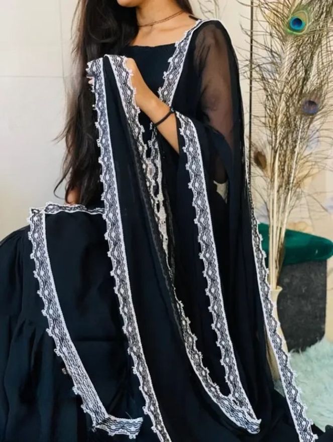 Chiffon Solid Black Women Dupatta