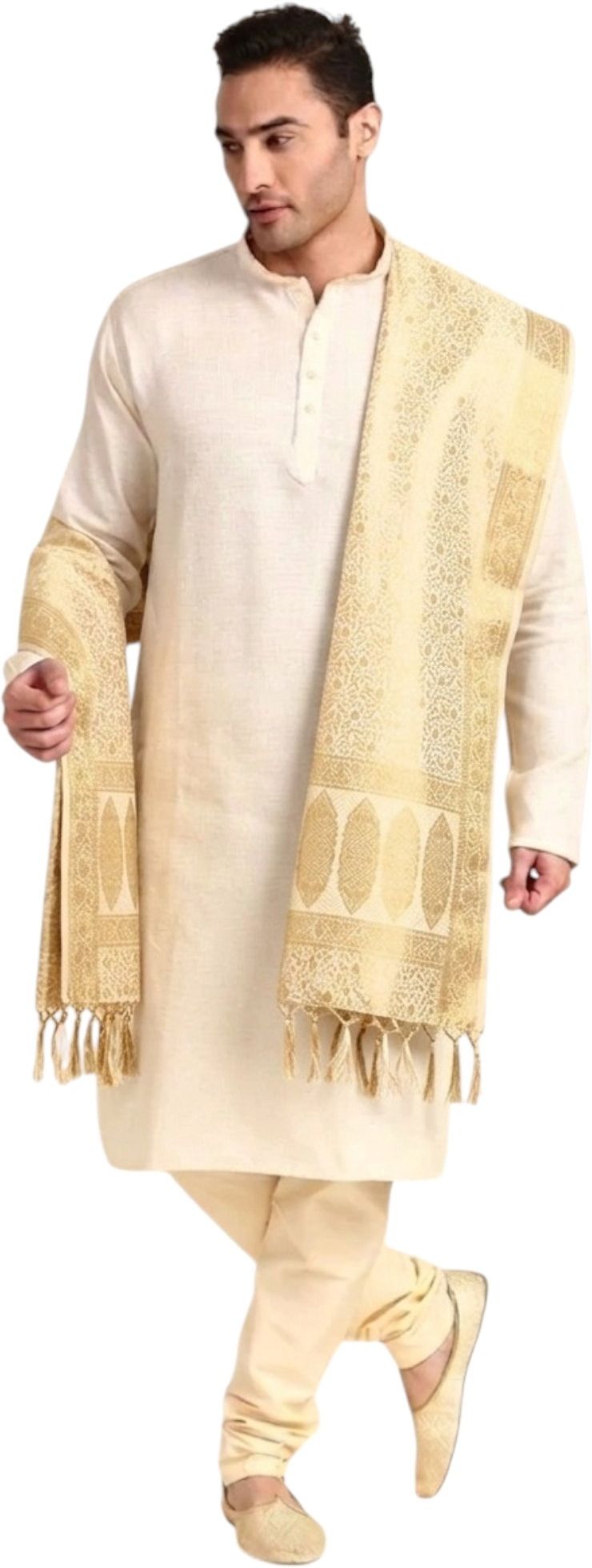 ishrattextile Art Silk Woven White Men Dupatta-picture-27