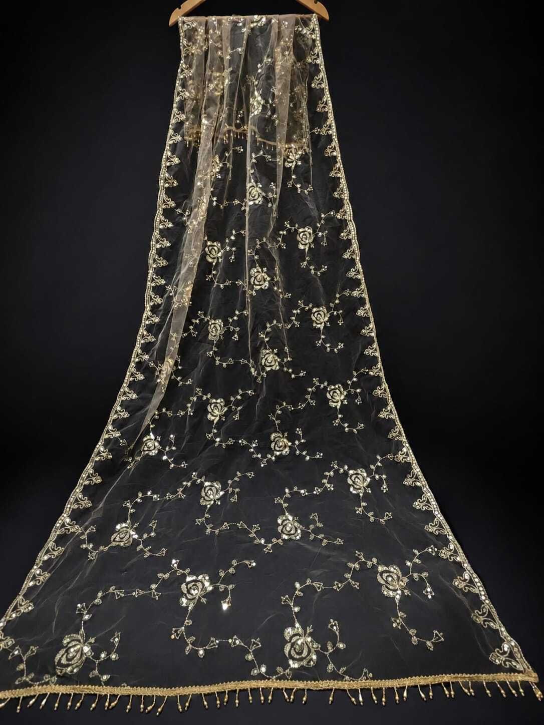 Net Embroidered Gold Women Dupatta-image-25