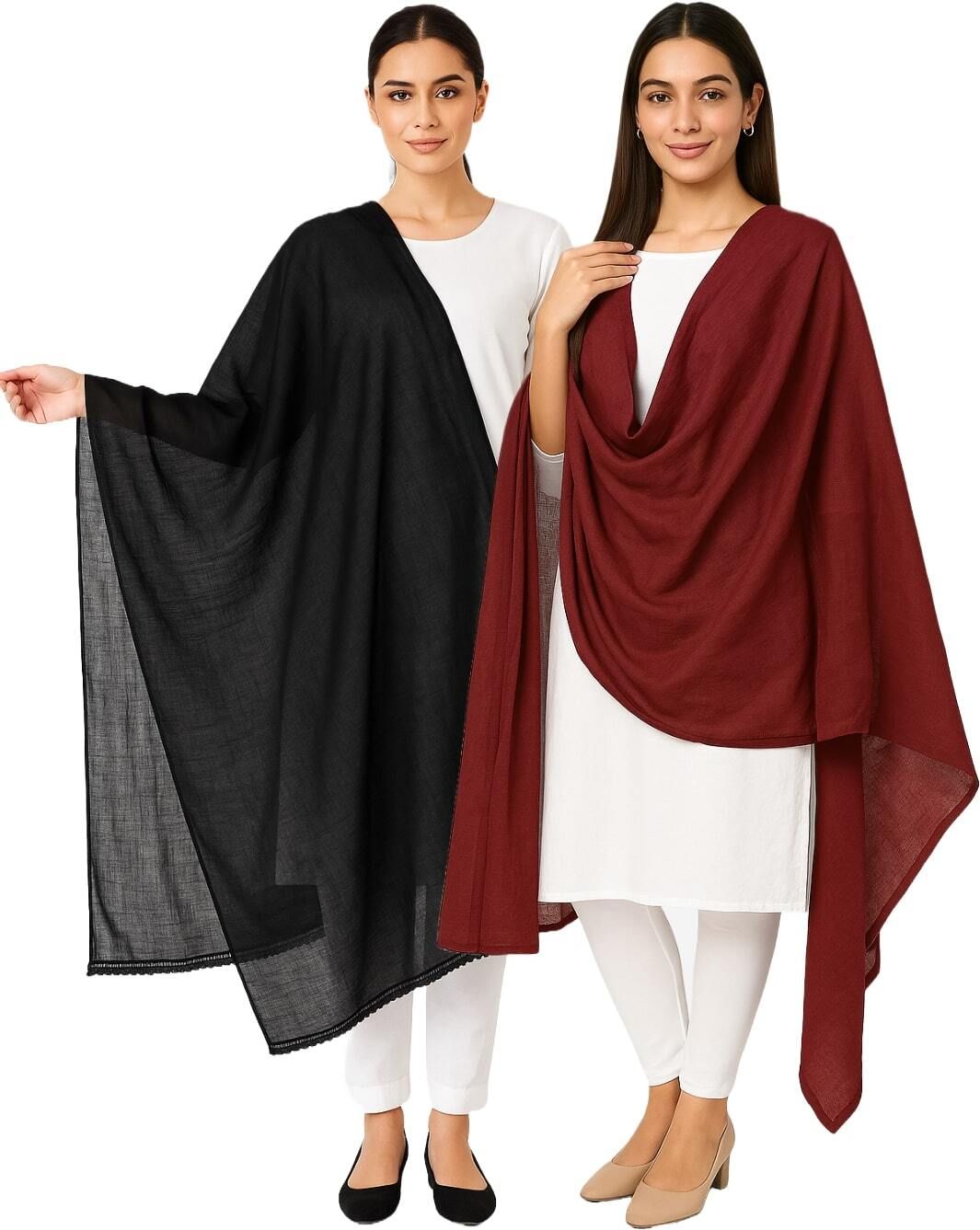 Pure Cotton Solid Black, Maroon Women Dupatta-image-16
