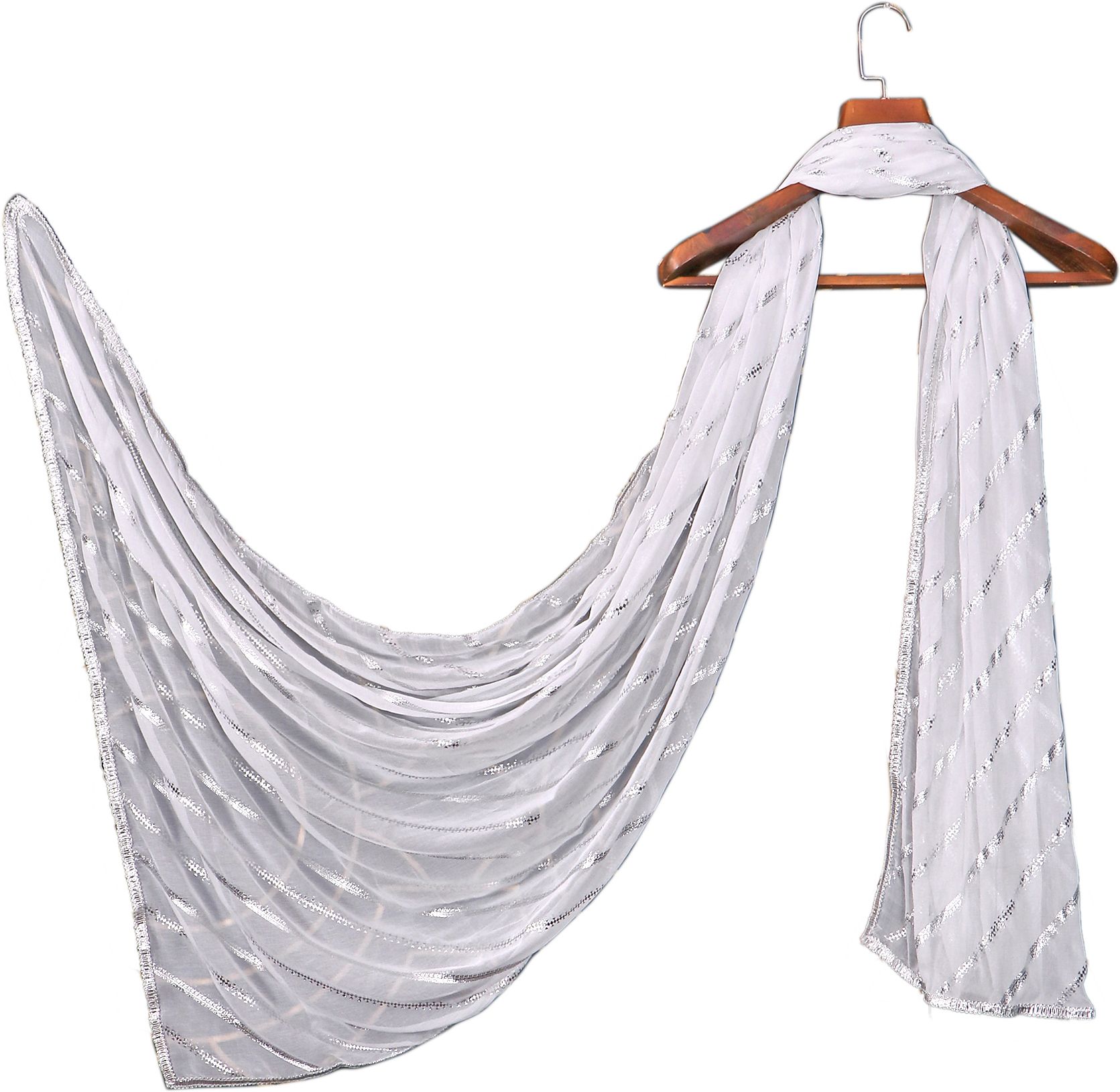 Chiffon Self Design, Floral Print White, Silver Women Dupatta-image-10
