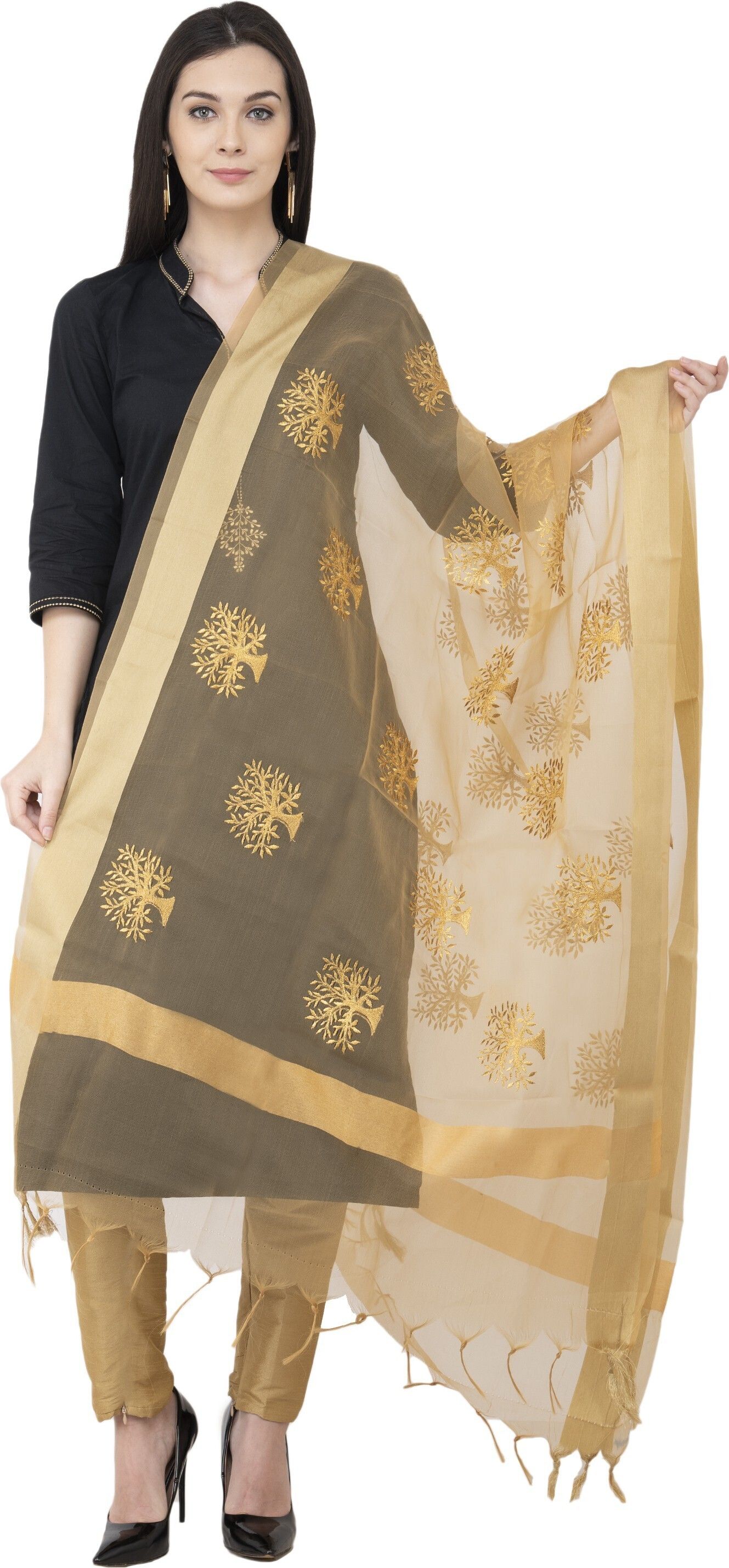 a r silk Art Silk Self Design Gold Women Dupatta-picture-11