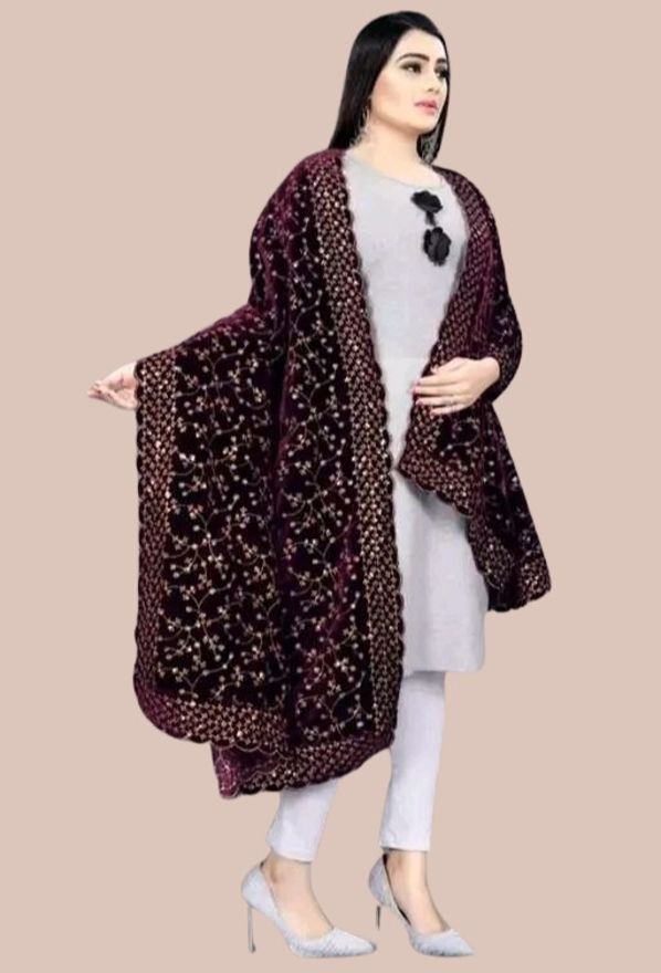 Velvet Embroidered Maroon Men Dupatta