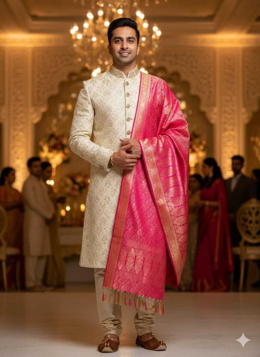Jacquard Woven Pink Men Dupatta-image-42