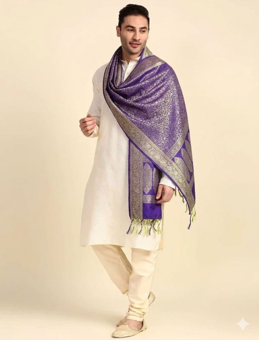 Art Silk Woven Dark Blue Men Dupatta-image-20